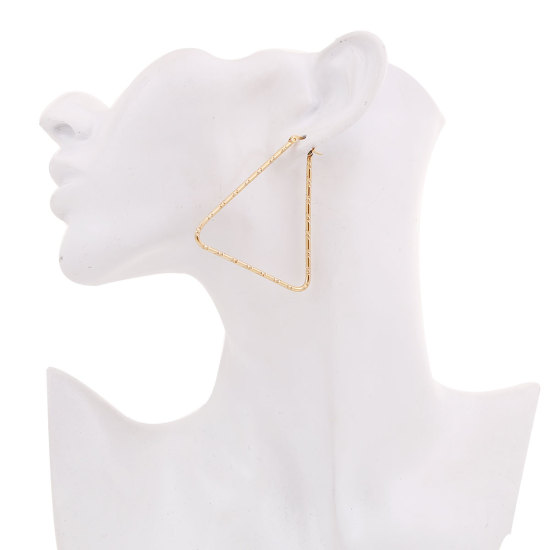 Immagine di 304 Acciaio Inossidabile orecchino cerchio Oro Placcato Triangolo 53mm x 53mm, Posta / Filo Dimensione: (17 misura), 1 Paio