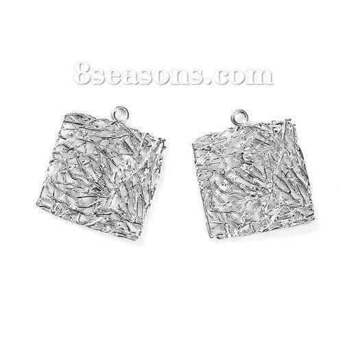 Изображение Латунь Подвески Квадратные Посеребренный Ажурная Резьба 23мм x 20мм, 5 ШТ