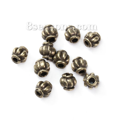 Immagine di Lega di Zinco 3D Separatori Perline Lanterna Bronzo Antico Circa 4mm x 4mm, Foro:Circa 1.3mm, 500 Pz