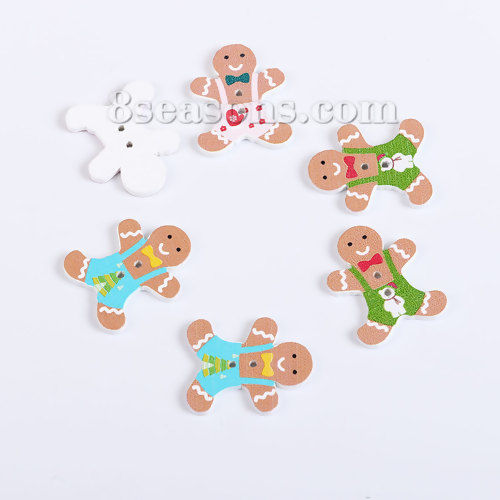 Picture of Three-ply Board Sewing Buttons Scrapbooking Two Hole Christmas Ginger Bread Man At Random Mixed 30mm(1 1/8") x 24mm(1"), 50 PCs