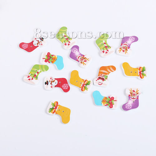 Picture of Three-ply Board Sewing Buttons Scrapbooking Two Hole Christmas Stocking At Random 29mm(1 1/8") x 18mm( 6/8"), 50 PCs