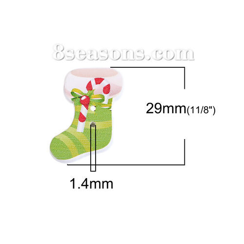 Picture of Three-ply Board Sewing Buttons Scrapbooking Two Hole Christmas Stocking At Random 29mm(1 1/8") x 18mm( 6/8"), 50 PCs