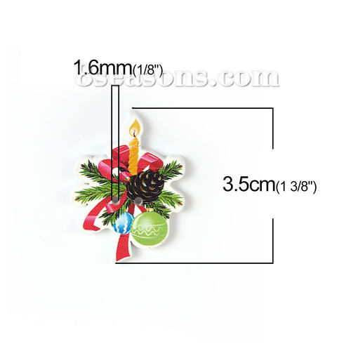 合板 クリスマス 縫製ボタン ドングリ 多色 2つ穴 ベル柄 35mm x 25mm、 50 個 の画像