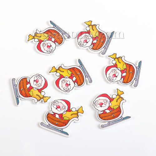 Picture of Three-ply Board Sewing Buttons Scrapbooking Two Hole Christmas Santa Claus Multicolor 32mm(1 2/8") x 31mm(1 2/8"), 50 PCs