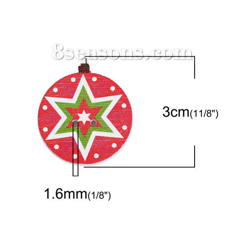 Immagine di Tre-Laminati Bottone da Cucire Scrapbook Due Fori Tondo Rosso & Verde Fiocco di Neve Disegno 30mm x 26mm, 50 Pz