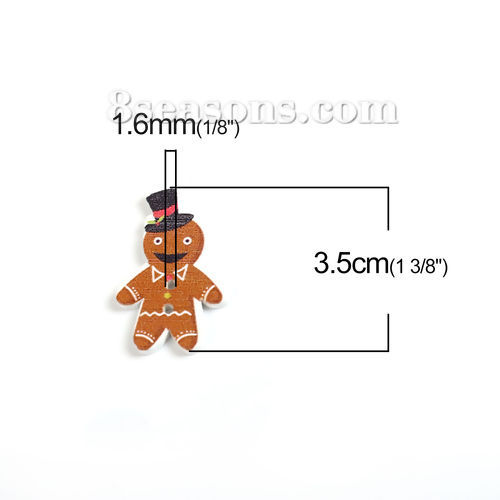 Immagine di Tre-Laminati Bottone da Cucire Scrapbook Due Fori Ginger Bread Man di Natale Marrone 35mm x 21mm, 50 Pz