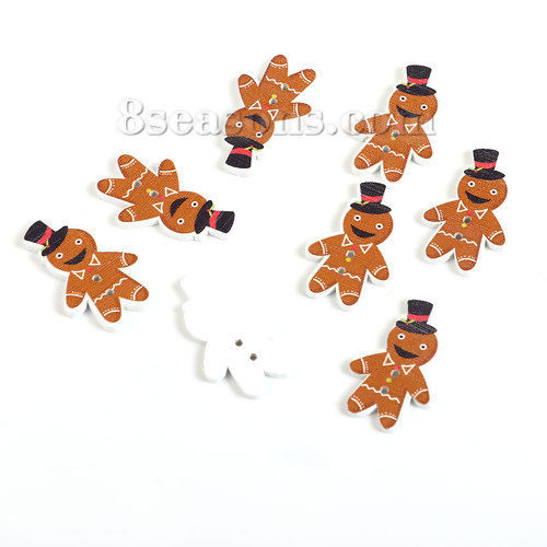 Immagine di Tre-Laminati Bottone da Cucire Scrapbook Due Fori Ginger Bread Man di Natale Marrone 35mm x 21mm, 50 Pz