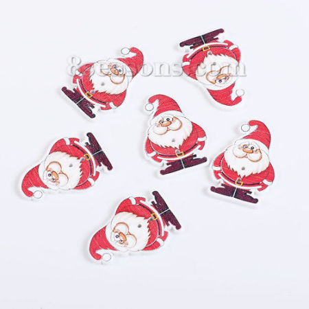 Three-ply Board Sewing Buttons Scrapbooking Two Hole Christmas Santa Claus White & Red 35mm(1 3/8") x 25mm(1"), 50 PCs