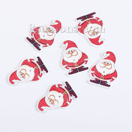 Picture of Three-ply Board Sewing Buttons Scrapbooking Two Hole Christmas Santa Claus White & Red 35mm(1 3/8") x 25mm(1"), 50 PCs