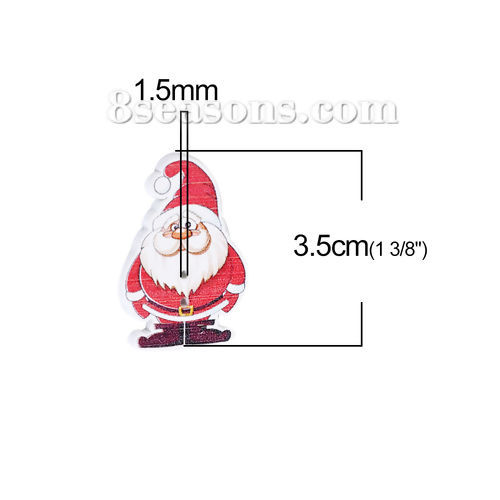 Imagen de Madera Terciada Botón de Costura Scrapbooking Dos Agujeros Papa Noél Navidad Blanco & Rojo 35mm x 25mm, 50 Unidades