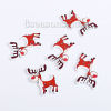 Picture of Three-ply Board Sewing Buttons Scrapbooking Two Hole Christmas Reindeer Brown Red 35mm(1 3/8") x 25mm(1"), 50 PCs