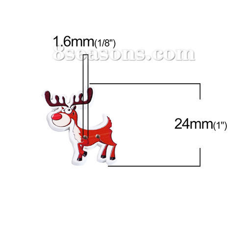 Picture of Three-ply Board Sewing Buttons Scrapbooking Two Hole Christmas Reindeer Brown Red 35mm(1 3/8") x 25mm(1"), 50 PCs