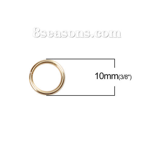 Picture of 304 Stainless Steel Open Jump Rings Findings Gold Plated 10mm( 3/8") Dia., 20 PCs