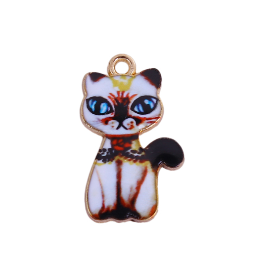 Picture of Zinc Based Alloy Charms Cat Animal Gold Plated Black & White Enamel 23mm( 7/8") x 14mm( 4/8"), 10 PCs
