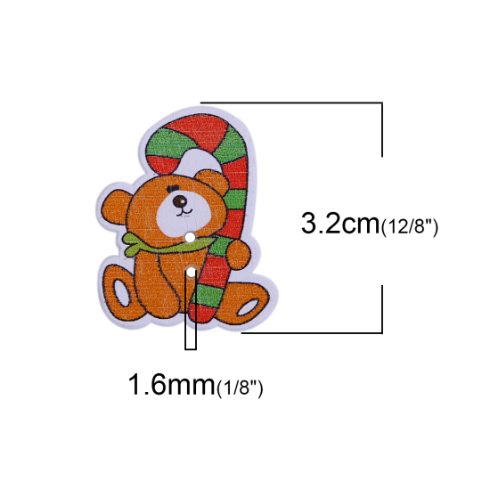 Picture of Three-ply Board Sewing Buttons Scrapbooking 2 Holes Christmas Brown Bear Pattern 32mm(1 2/8") x 25mm(1"), 50 PCs