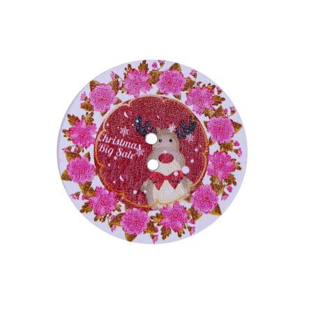 合板 縫製ボタン クリスマスリース  ランダムな色 2つ穴 エルク柄 35mm直径、 50 個