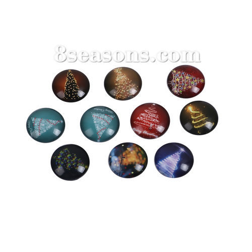 Picture of Glass Dome Seals Cabochon Round Flatback At Random Christmas Pattern 20mm( 6/8") Dia, 40 PCs