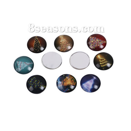 Picture of Glass Dome Seals Cabochon Round Flatback At Random Christmas Pattern 20mm( 6/8") Dia, 40 PCs