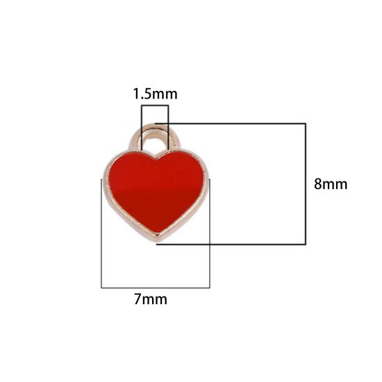 Picture of Zinc Based Alloy Poker/Paper Card/Game Card Charms Gold Plated Red Heart Enamel 8mm( 3/8") x 7mm( 2/8"), 50 PCs