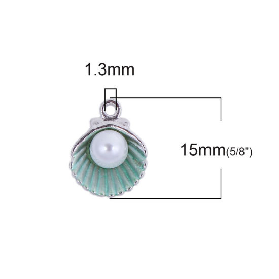 Picture of Zinc Based Alloy One Pearl Jewelry Charms Shell Silver Tone Purple Acrylic Imitation Pearl 15mm( 5/8") x 12mm( 4/8"), 20 PCs