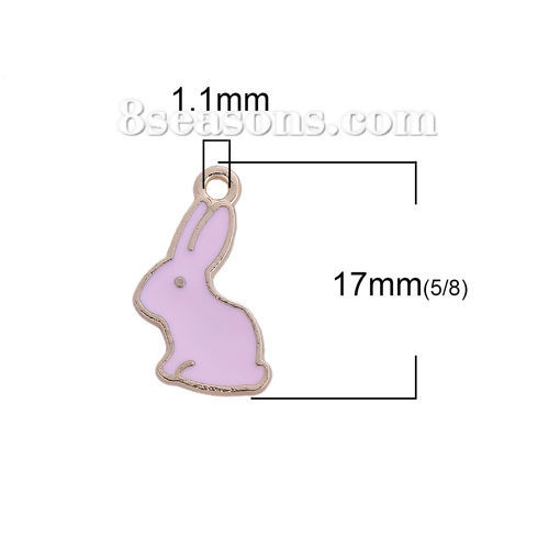 Picture of Zinc Based Alloy Enamel Flower Garden Style Charms Rabbit Animal Gold Plated Pink 17mm( 5/8") x 9mm( 3/8"), 10 PCs