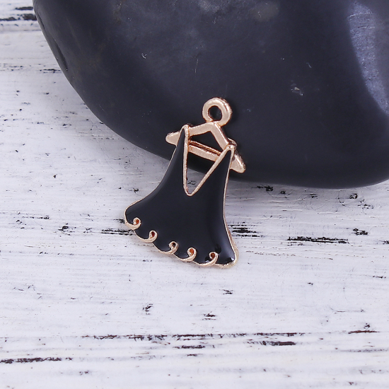 Picture of Zinc Based Alloy Charms Dress Gold Plated Black Enamel 17mm( 5/8") x 13mm( 4/8"), 20 PCs