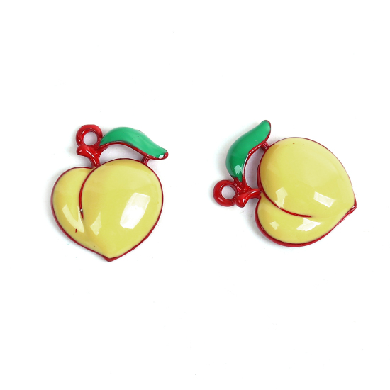 Picture of Zinc Based Alloy Charms Peach Red Yellow Enamel 17mm( 5/8") x 13mm( 4/8"), 10 PCs