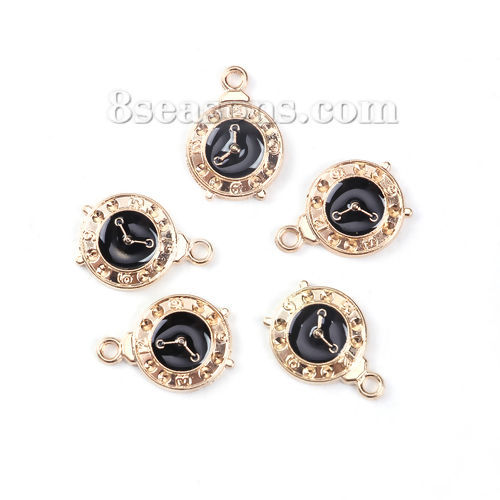 Picture of Zinc Based Alloy Charms Wristwatch Gold Plated Black Clock Enamel 19mm( 6/8") x 13mm( 4/8"), 20 PCs