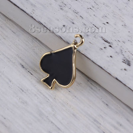Immagine di 20 Pz Lega di Zinco Poker / Carta / Carta da Gioco Ciondoli Oro Placcato Nero Picche Smalto 19mm x 13mm