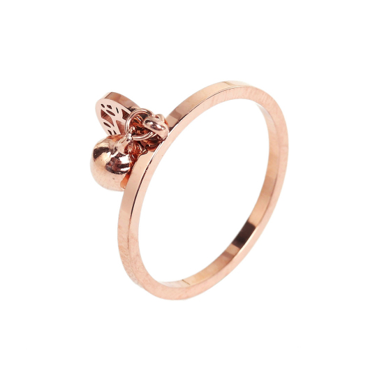 Picture of 304 Stainless Steel Unadjustable Rings Rose Gold Bell 17.5mm( 6/8")(US size 7), 1 Piece