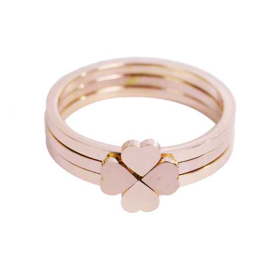 Picture of 304 Stainless Steel Unadjustable Rings Rose Gold Heart 17.5mm( 6/8")(US size 7), 1 Set (3 PCs/Set)