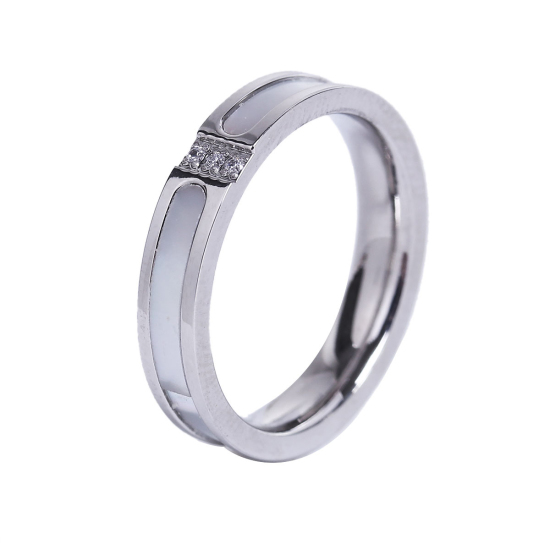 Imagen de 304 Acero Inoxidable No Ajustable Anillos Tono de Plata Ronda Transparente Rhinestone 18.3mm(US Size 8), 1 Unidad