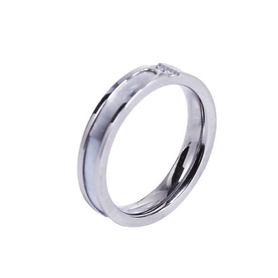 Imagen de 304 Acero Inoxidable No Ajustable Anillos Tono de Plata Ronda Transparente Rhinestone 18.3mm(US Size 8), 1 Unidad