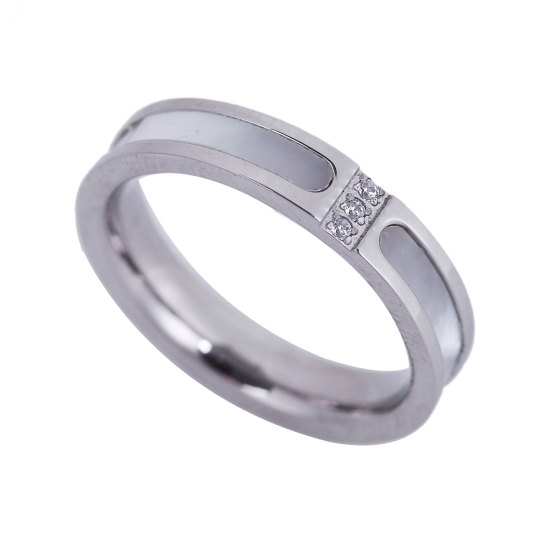 Imagen de 304 Acero Inoxidable No Ajustable Anillos Tono de Plata Ronda Transparente Rhinestone 18.3mm(US Size 8), 1 Unidad
