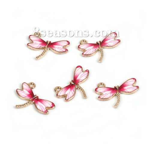 Picture of Zinc Based Alloy Charms Dragonfly Animal White Fuchsia Enamel 22mm( 7/8") x 17mm( 5/8"), 10 PCs