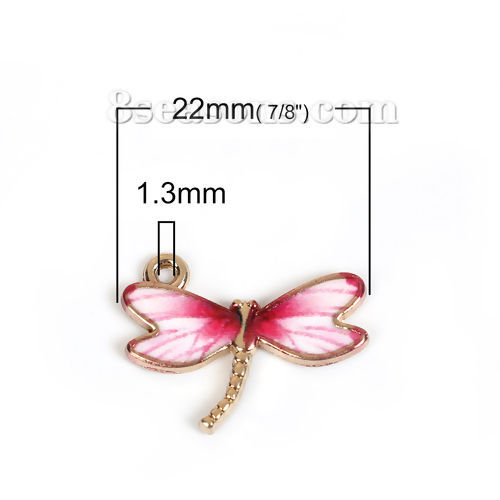 Picture of Zinc Based Alloy Charms Dragonfly Animal White Fuchsia Enamel 22mm( 7/8") x 17mm( 5/8"), 10 PCs
