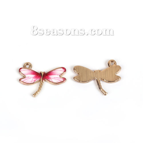 Picture of Zinc Based Alloy Charms Dragonfly Animal White Fuchsia Enamel 22mm( 7/8") x 17mm( 5/8"), 10 PCs