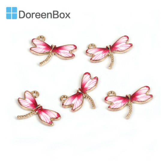 Picture of Zinc Based Alloy Charms Dragonfly Animal White Fuchsia Enamel 22mm( 7/8") x 17mm( 5/8"), 10 PCs
