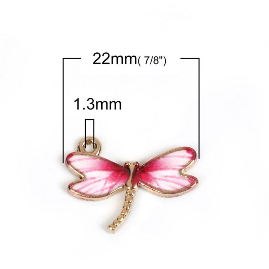 Picture of Zinc Based Alloy Charms Dragonfly Animal White Fuchsia Enamel 22mm( 7/8") x 17mm( 5/8"), 10 PCs