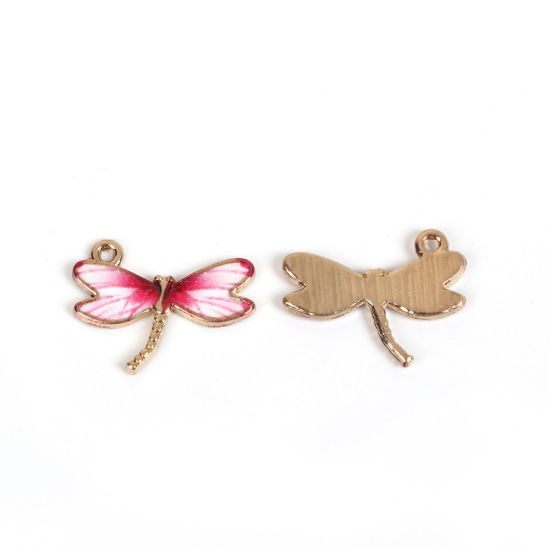 Picture of Zinc Based Alloy Charms Dragonfly Animal White Fuchsia Enamel 22mm( 7/8") x 17mm( 5/8"), 10 PCs