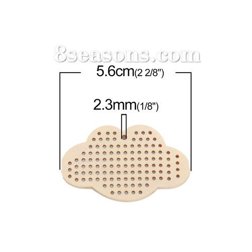 Immagine di Legno Charm Punto Croce Ciondoli Nuvole Beige 56mm x 34mm, 5 Pz