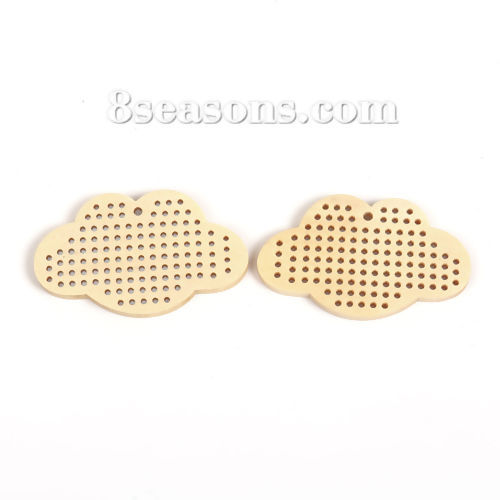Immagine di Legno Charm Punto Croce Ciondoli Nuvole Beige 56mm x 34mm, 5 Pz
