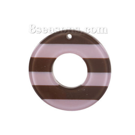 Image de Pendentifs en Résine Annulaire Café Rose Clair Rayées 34mm Dia. 10 Pcs