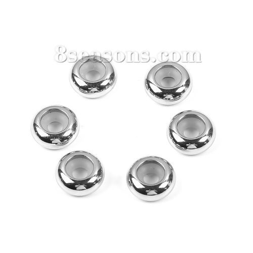 Picture of 304 Stainless Steel Crimp Beads (With Adjustable Silicone Core) Round Silver Tone About 6mm( 2/8") Dia., Hole: Approx 1mm, 5 PCs