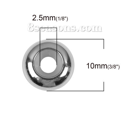 Picture of 304 Stainless Steel Crimp Beads (With Adjustable Silicone Core) Round Silver Tone About 10mm( 3/8") Dia., Hole: Approx 2.5mm, 5 PCs