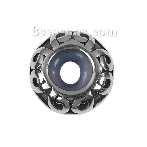 Picture of 304 Stainless Steel Casting Crimp Beads Round Antique Silver Color About 11mm Dia., Hole: Approx 3.3mm, 1 Piece