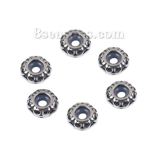 Picture of 304 Stainless Steel Casting Crimp Beads Round Antique Silver Color About 11mm Dia., Hole: Approx 3.3mm, 1 Piece