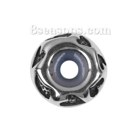 Bild von 304 Edelstahl Quetschperlen (Mit verstellbarem Silikonkern) Rund Antiksilber Herz ca. 11mm D., Loch: ca. 3.3mm, 1 Stück