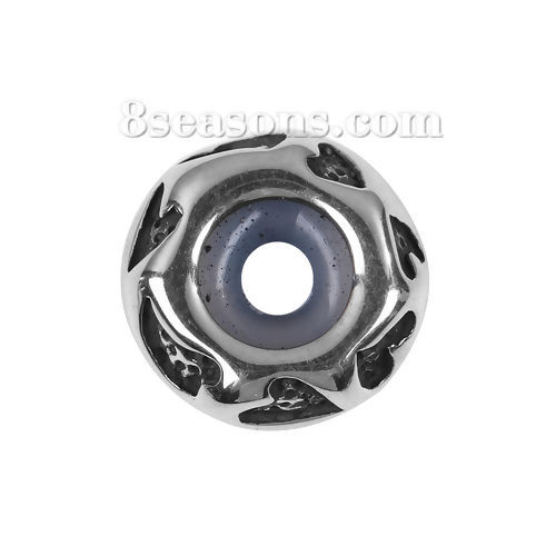 Picture of 304 Stainless Steel Crimp Beads (With Adjustable Silicone Core) Round Antique Silver Color Heart About 11mm( 3/8") Dia., Hole: Approx 3.3mm, 1 Piece
