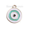 Picture of Zinc Based Alloy Charms Round Disc Gold Plated White & Green Evil Eye Enamel 23mm( 7/8") x 20mm( 6/8"), 5 PCs
